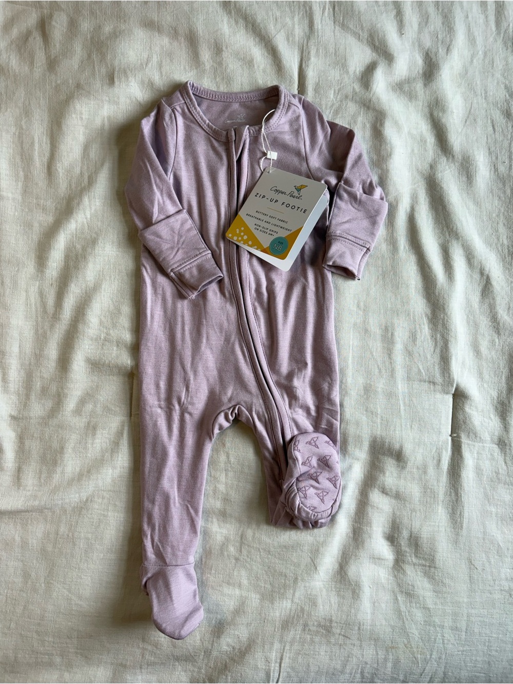 Copper Pearl Zip-Up Footie One-Piece in Soft Lavender - Kids
